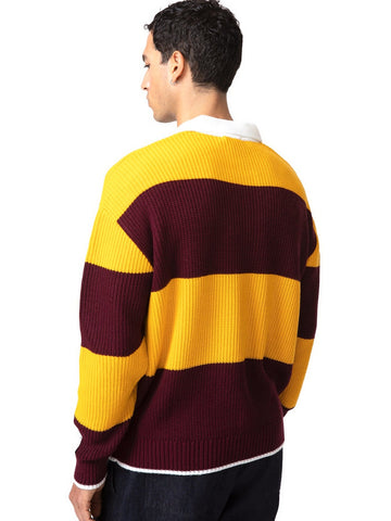 SuperCulture Polo Rigata Tre Bottoni - T-Shirt Uomo - Giallo/Bordeaux