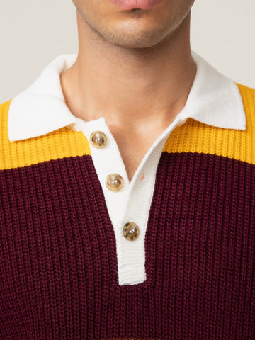 SuperCulture Polo Rigata Tre Bottoni - T-Shirt Uomo - Giallo/Bordeaux