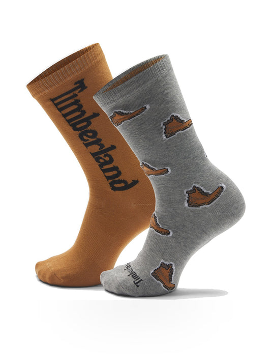 Timberland Hampshire 2 Pack Boot Print Crew - Calzini Uomo - Grigio