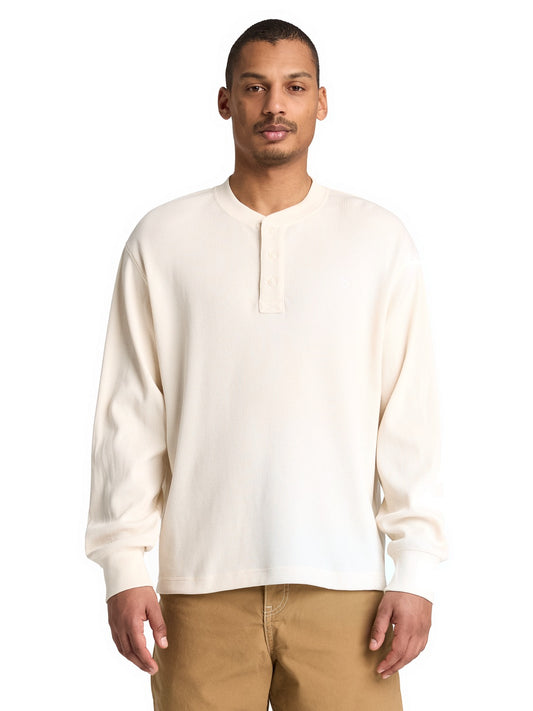 Timberland Wharf River Waffle Henley Ls Polo - T-Shirt Uomo - Bianco