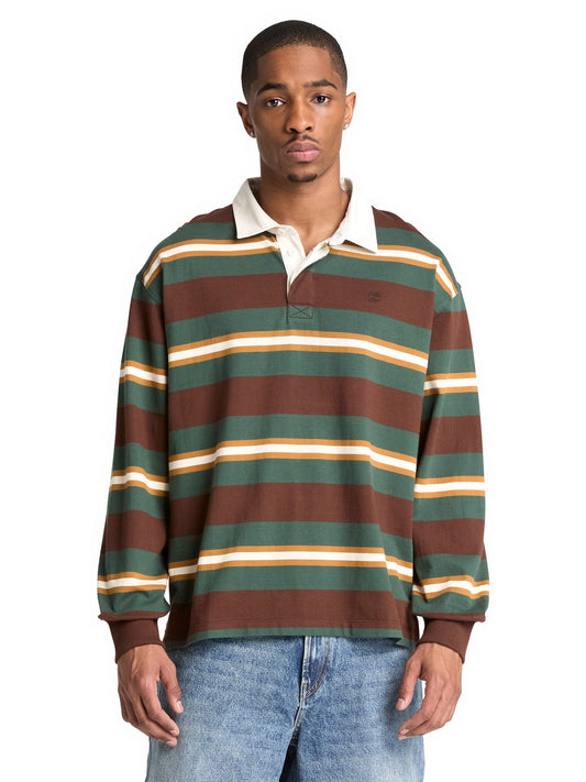 Timberland LS Striped Rugby Polo - T-Shirt Uomo - Chicory Coffee