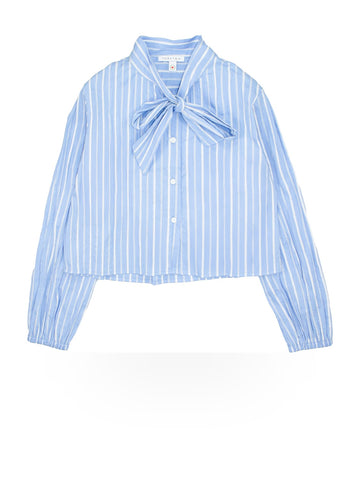 ToBeToo Camicia Riga Con Fiocco Ragazza - Camicie Bambina - Celeste