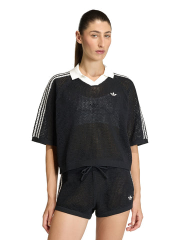 Adidas Crochet Polo - T-Shirt Donna - Nero