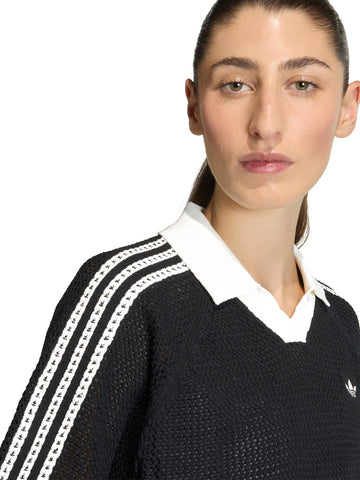 Adidas Crochet Polo - T-Shirt Donna - Nero