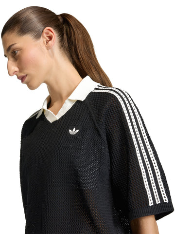 Adidas Crochet Polo - T-Shirt Donna - Nero