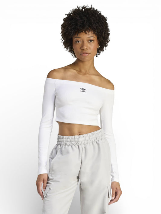 Adidas Ess Rib Ls - T-Shirt Donna - Bianco