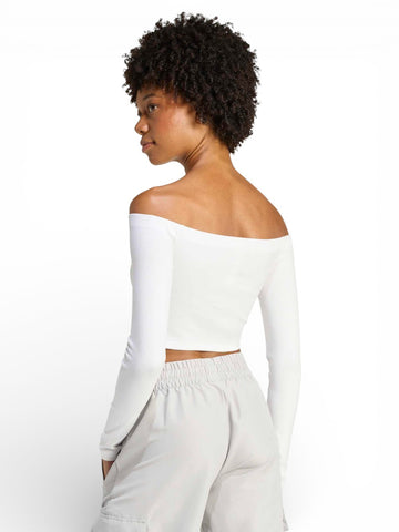 Adidas Ess Rib Ls - T-Shirt Donna - Bianco