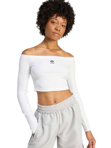 Adidas Ess Rib Ls - T-Shirt Donna - Bianco
