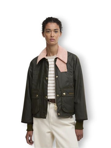 Barbour Cropped Beadnell Wax - Capospalla Donna - Verde/rosa