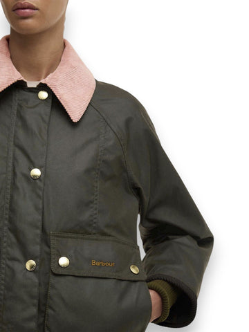 Barbour Cropped Beadnell Wax - Capospalla Donna - Verde/rosa