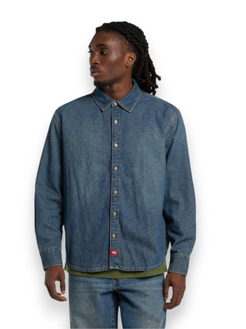 Dickies Lightweight Denim Shirt L Khaki - Camicia Uomo - Denim