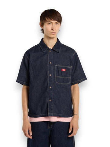 Dickies Denim Shirt Ss Rinsed - Camicie Uomo - Denim Scuro