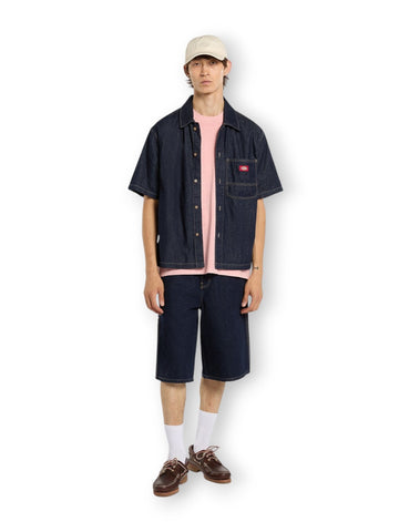 Dickies Denim Shirt Ss Rinsed - Camicie Uomo - Denim Scuro