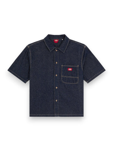 Dickies Denim Shirt Ss Rinsed - Camicie Uomo - Denim Scuro