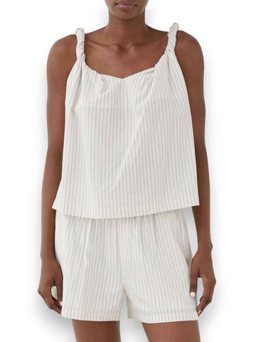 Eleh Top A Righe Con Nodi Sulle Spalline - T-Shirt Donna - Panna