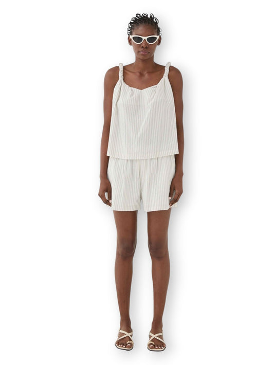 Eleh Top A Righe Con Nodi Sulle Spalline - T-Shirt Donna - Panna