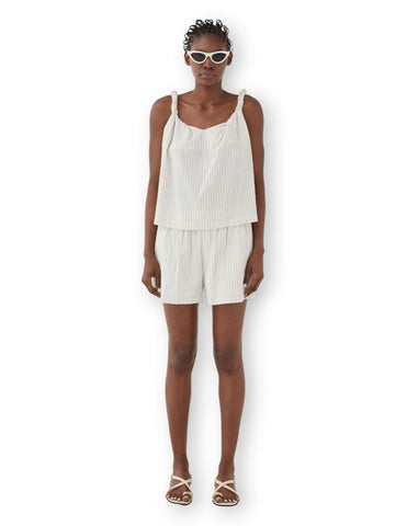 Eleh Top A Righe Con Nodi Sulle Spalline - T-Shirt Donna - Panna