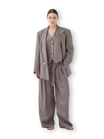 Eleh Gilet A Righe Con Scollo V - Gilet Donna - Grigio