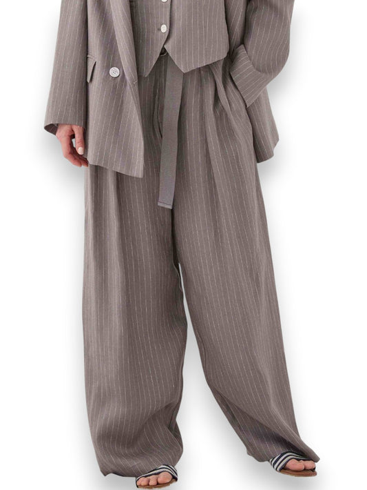 Eleh Pantaloni A Righe Con Tasche E Pinces - Pantaloni Donna - Grigio