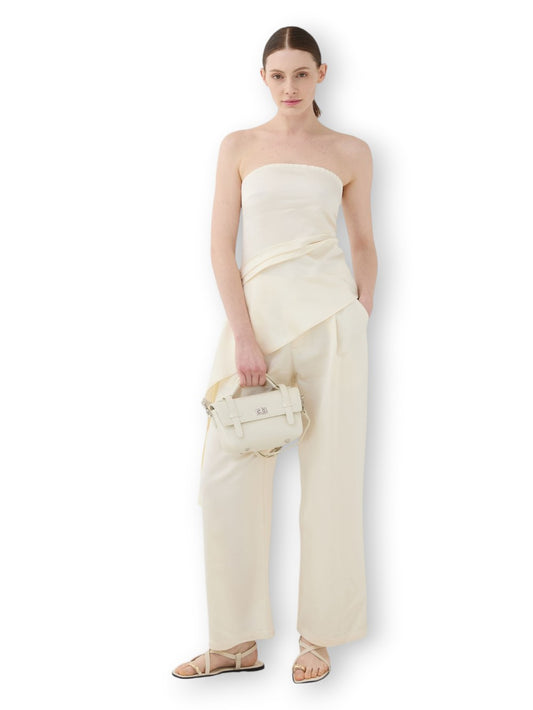 Eleh Top Satinato A Fascia Con Volant Laterale - T-Shirt Donna - Panna