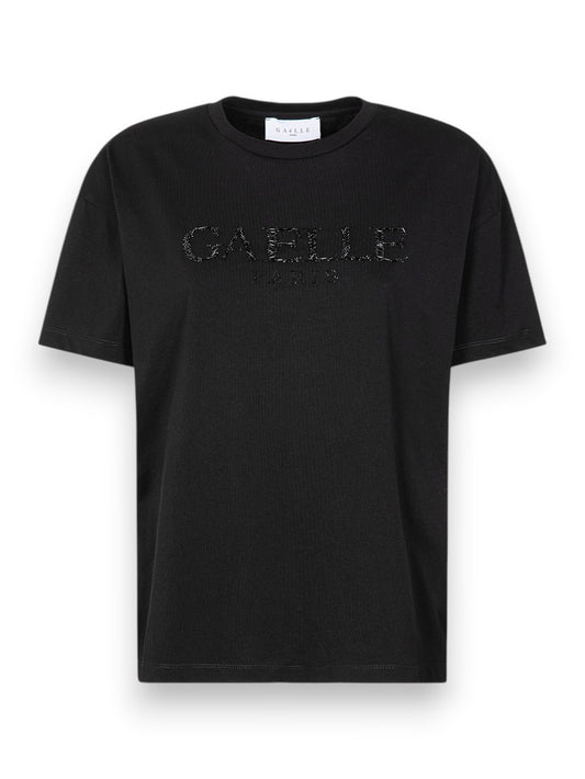 Gaelle T-Shirt Paricollo Mezza Manica Con Ricamo - T-Shirt Donna - Nero