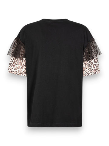 Gaelle T-shirt Paricollo Mezza Manica Con Dettaglio Manica In Raso - T-Shirt Donna - Nero