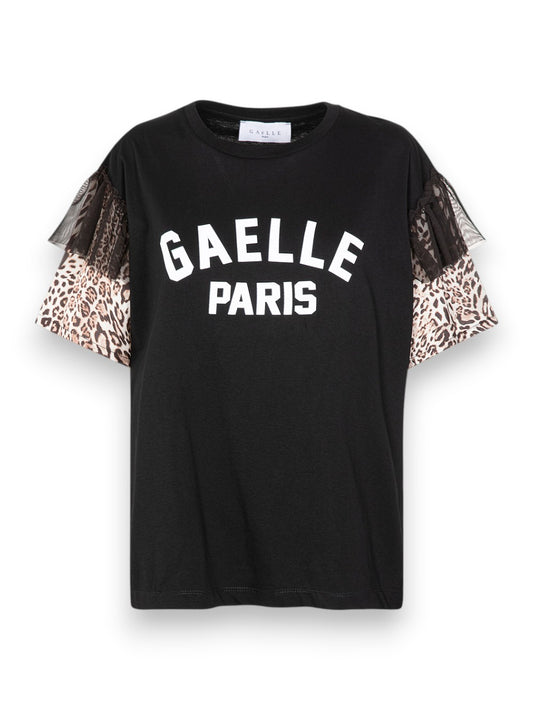 Gaelle T-shirt Paricollo Mezza Manica Con Dettaglio Manica In Raso - T-Shirt Donna - Nero