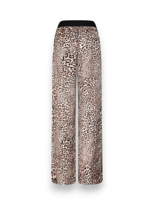 Gaelle Pantalone Morbido In Raso Stampato Macula Con Elastico Nero Logato - Pantaloni Donna - Maculato