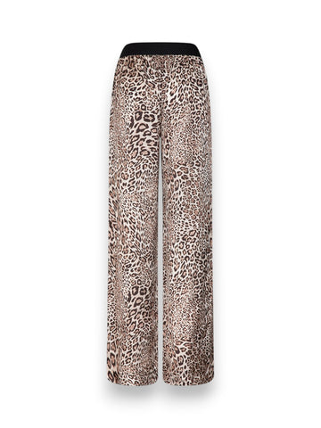 Gaelle Pantalone Morbido In Raso Stampato Macula Con Elastico Nero Logato - Pantaloni Donna - Maculato
