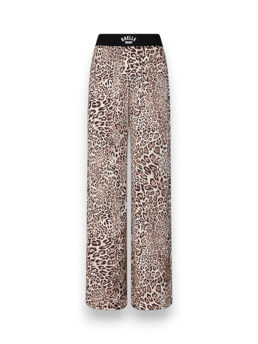 Gaelle Pantalone Morbido In Raso Stampato Macula Con Elastico Nero Logato - Pantaloni Donna - Maculato