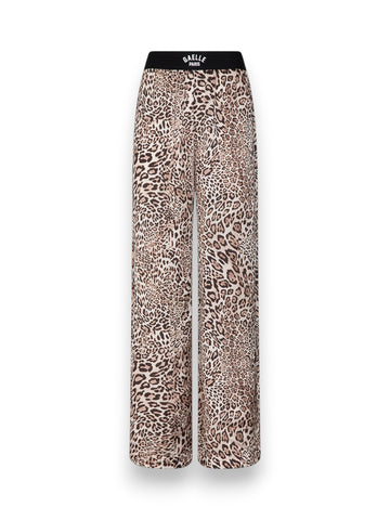 Gaelle Pantalone Morbido In Raso Stampato Macula Con Elastico Nero Logato - Pantaloni Donna - Maculato