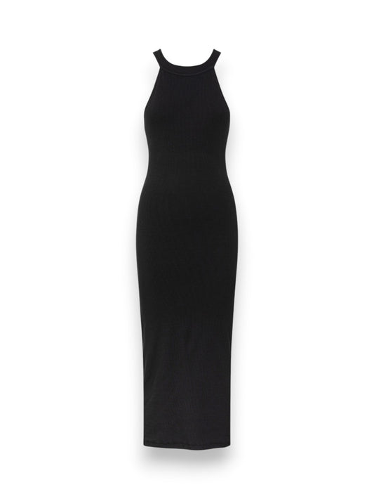 Gaelle Abito Lungo Aderente In Costina Con Applicazione In Silicone Donna - Nero
