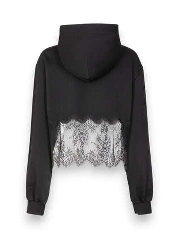 Gaelle Felpa Con Cappuccio Cropped Con Banda In Pizzo - Felpe Donna - Nero
