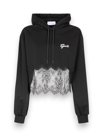 Gaelle Felpa Con Cappuccio Cropped Con Banda In Pizzo - Felpe Donna - Nero