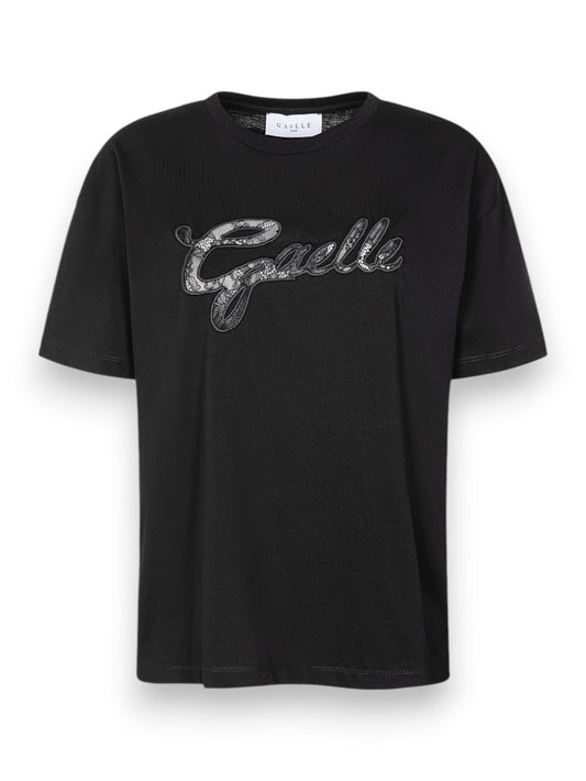 Gaelle T-shirt Paricollo Con Ricamo Con Pizzo In Trasparenza - T-Shirt Donna - Nero