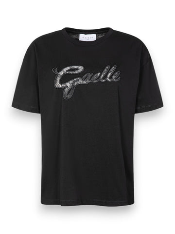 Gaelle T-shirt Paricollo Con Ricamo Con Pizzo In Trasparenza - T-Shirt Donna - Nero