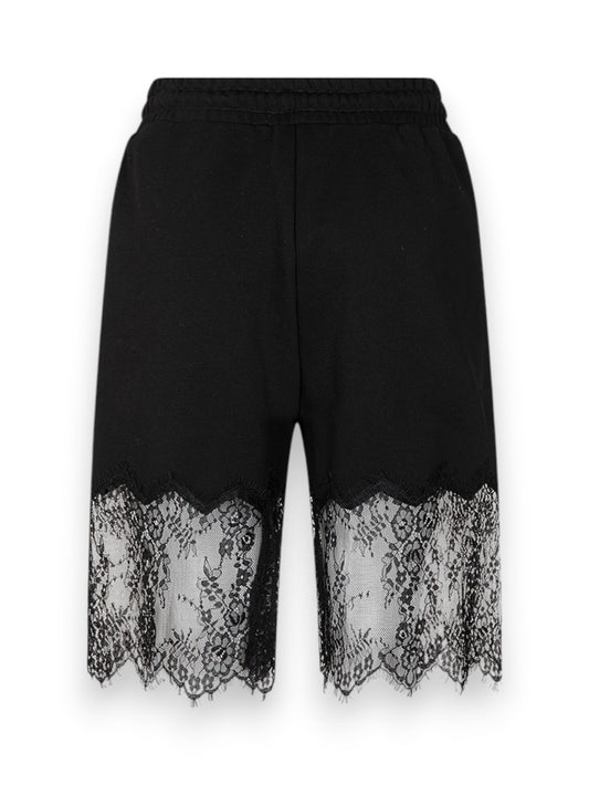 Gaelle Bermuda In Felpa Con Inserti In Pizzo - Shorts Donna - Nero