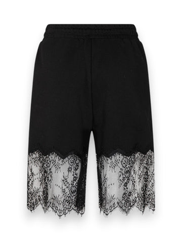Gaelle Bermuda In Felpa Con Inserti In Pizzo - Shorts Donna - Nero