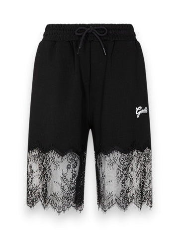 Gaelle Bermuda In Felpa Con Inserti In Pizzo - Shorts Donna - Nero