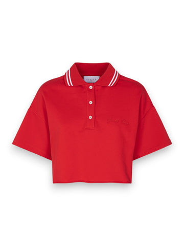 Gaelle Polo Mezza Manica Con Colletto In Smacchinato E Ricamo Lato Cuore - T-Shirt Donna - Rosso
