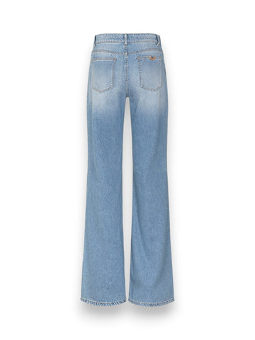 Gaelle Pantalone In Denim Wide Leg Regular Con Cintura Nappine - Pantaloni Donna - Blu