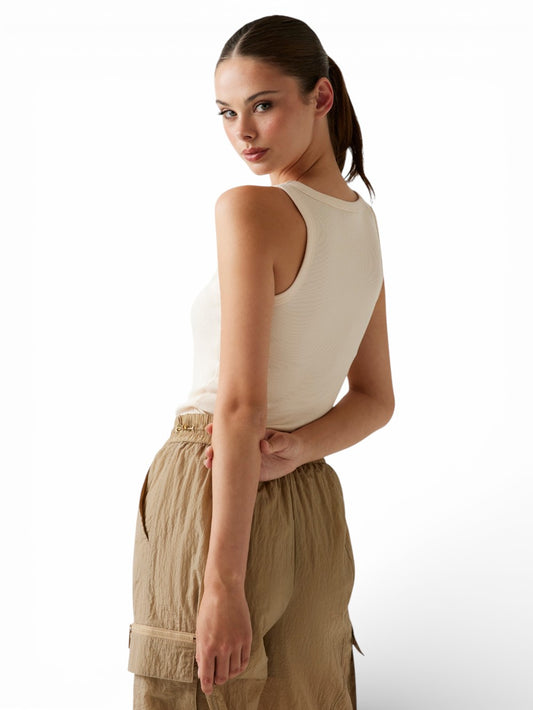 Guess Athleisure Colette Rib Tank - T-Shirt Donna - Bianco