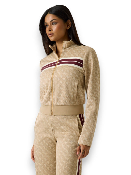 Guess Athleisure 4g Jacquard Full Zip Sweatshir - Felpe Donna - Beige