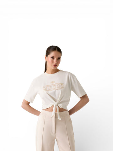 Guess Athleisure Martina Cn Ss T-Shirt - T-Shirt Donna - Panna