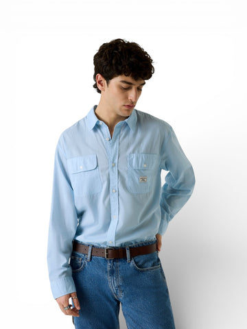 Guess Jeans Gj Ls Boxi Cropped Pocket Shir - Camicie Uomo - Celeste