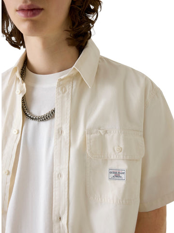 Guess Jeans Gj Ss Boxi Cropped Pocket Shir - Camicie Uomo - Panna