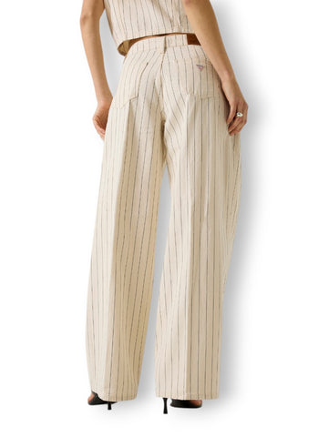 Guess Jeans Gj G12 Pleated Extra Wide Leg - Pantaloni Donna - Panna/blu