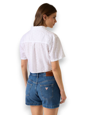 Guess Jeans Gj Cropped Front Tie Top - Camicie Donna - Panna