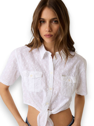 Guess Jeans Gj Cropped Front Tie Top - Camicie Donna - Panna