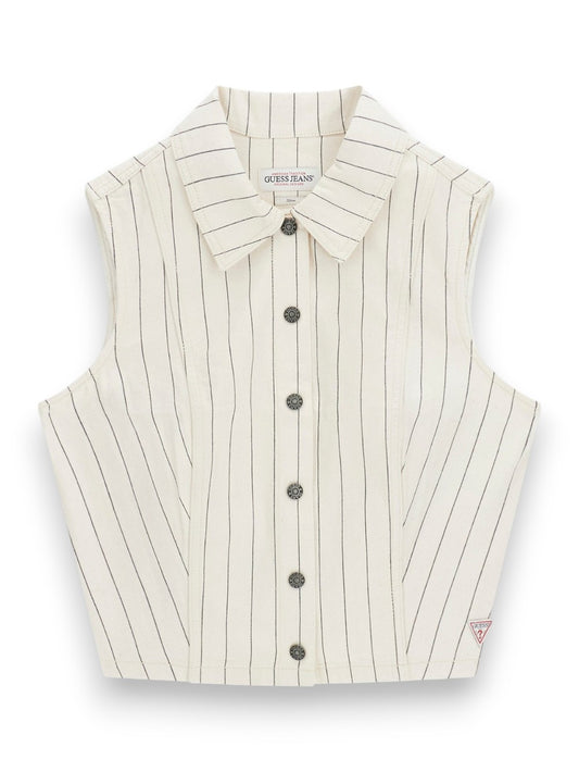 Guess Jeans Gj Cropped Front Tie Top - Camicie Donna - Panna
